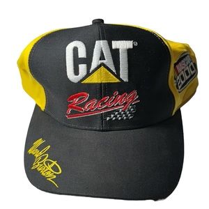 Vintage CAT Bill Davis Racing NASCAR Y2K Black Yellow Ward Burton Baseball Hat